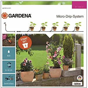 Gardena 13000-20 Set S: el prácticoSet de inicio con sistema Micro-Drip para 5 plantas en maceta, riego automático que ahorra agua, Estándar